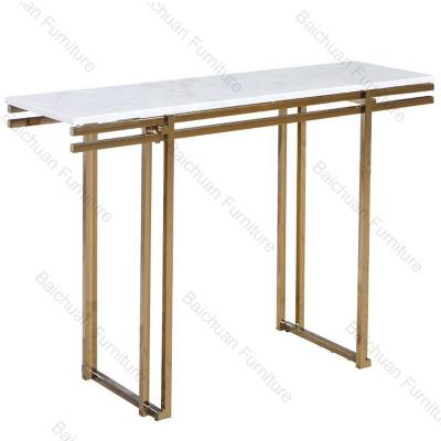 China Modern New arrival five star hotel luxury golden stainless steel marble top console table for sale