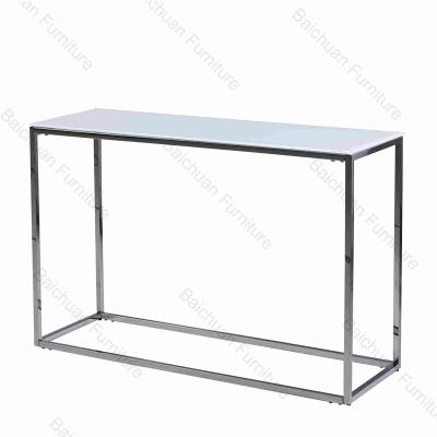 China Modern custom itailan design modern luxury stainless steel metal white and gold console table with mirror entryway for sale