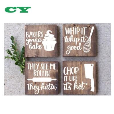 China Rustic Kitchen Sign Bestseller Cut It Like Her Hot Set of 4 Rustic Wood Wall Decor Funny Kitchen Signs for sale