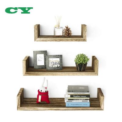 China Foldable Set of 3 Torched Finish Wall Mounted Solid Wood Floating Shelves for sale