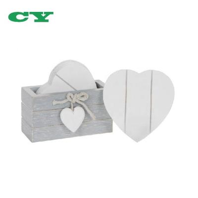 China Viable Set of 6 Wooden Heart Beverage Coasters with Provence Gray Storage Stand for sale