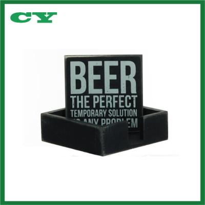 China Four Different Beer Themed Wooden Drink Coaster Sustainable In Wooden Rack for sale