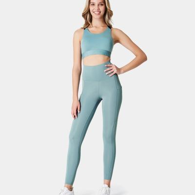 China Blue Breathable Girls Yoga Sets Fitness Women Jumpsuit Women Sports Fitness Yoga Sets OEM Leggings Yoga Equipment Women Sets for sale