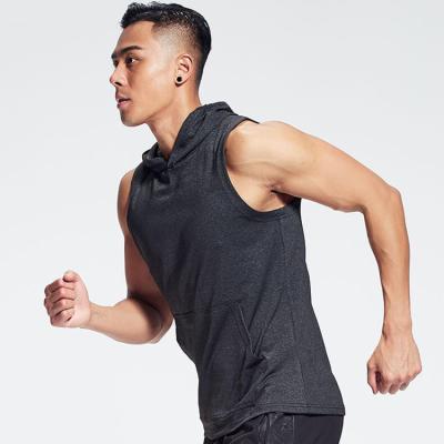 China Custom QUICK DRY Sleeveless Tank Top With Hood Men's Hooded Vests Tank Tops Wholesale Men's Gym Tank Tops Mens Workout Gym Hooded Vest for sale