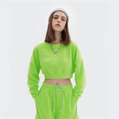 China Anti-Wrinkle Women's Green Hoodie Long Sleeves Gym Women's Pullover Sweatshirt Custom Cotton Cropped Fitness Crop Tops Sports Hoodies for sale