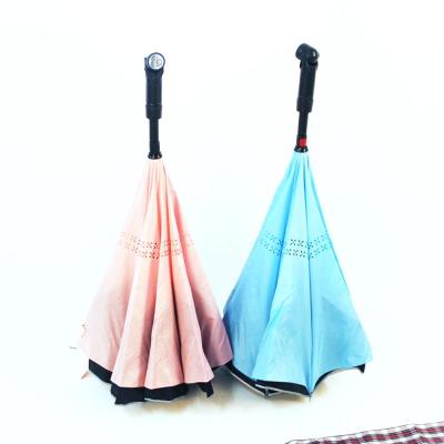 China Popular Double Reverse Swivel Umbrella Rotating Led Lightweight Umbrella With Reflective Edge for sale