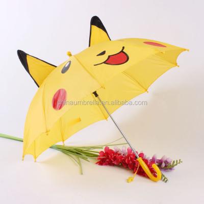 China Polyester lovely cartoon pikachu creative child's straight umbrella ear umbrella with whistle for sale