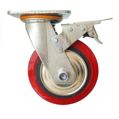 China Wholesale Trolley Heavy Duty PU Red Swivel Caster Wheels for sale