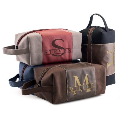 China Custom logo vintage leather waterproof men's retro custom cotton canvas dopp kit dopp kit husband husband retro travel bag luxury leather for sale