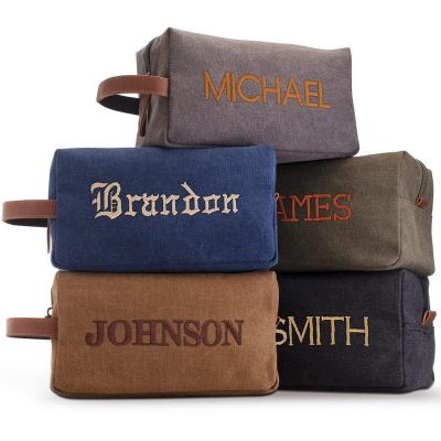 China New Fashion Men's Logo Canvas Toiletry Bag Travel Toiletry Bag Husband Personalized Makeup Dad Embroidered Retro Bag Waterproof Men's Toiletry Bag for sale