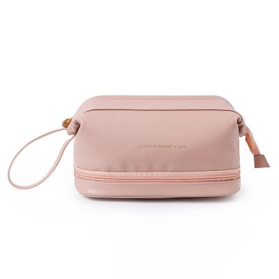 China Fashion Large Capacity Custom Double Platform Waterproof PU Leather Makeup Storage Luxury Bags With Zipper Women Cosmetic Bag For Travel for sale