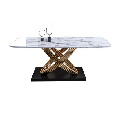 China Contemporary Modern Golden Stainless Steel Chair Dining Table Dining Set for sale