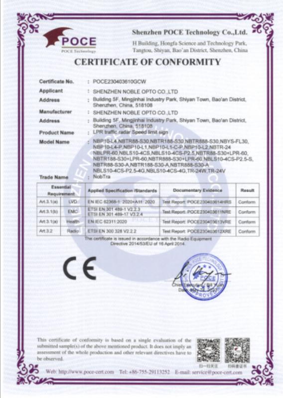 CE - Shenzhen NOBLE Opto CO.,LTD