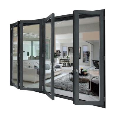 China Minimalist Accordion French Bifold Doors Sound Insulation Patio Folding Patio Doors Thin Glazing Aluminum Folding Accordion Door for sale