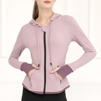 China Women's Breathable Hooded Running Jacket Ladies Yoga Sports Zipper Jacket Long Sleeve Hoodies Running Jacket Fitness Gym Sweatshirts for sale