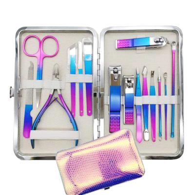 China 15.5*11*2.5 Gradient Logo 15pcs Nail Clippers Hot Selling Custom Nail File Stainless Steel Beauty Personal Care Manicure Set for sale