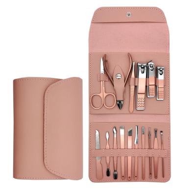 China PU + Stainless Steel Wholesale 16pcs Women Man Nail Beauty Tools Travel Good Quality Manicure Set for sale