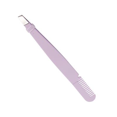 China Eyebrow Customized High Quality Black Slanted Eyebrow Tweezers With Comb for sale