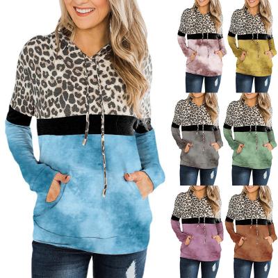 China 2021 Autumn Spring Spring Leopard Print Link Dye Hoodie Long Sleeve Pocket Anti-pilling Sweatshirt For Women for sale