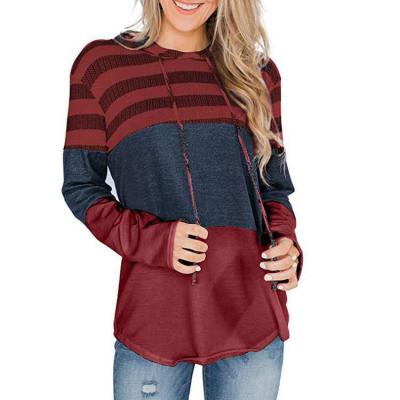 China Color Block Striped Anti-pilling Hoodies For Women's Long Sleeve Pullover Sweatshirts for sale