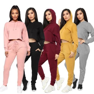 China Clothing Women's Anti-pilling Top Hoodies Wholesale Sportswear Casual Crop Tops And Sweatpants 2 Piece Sets for sale