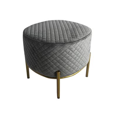 China Modern Luxury Gray And Pink Velvet Kid Living Room Furniture Stool Round Ottoman Stool for sale