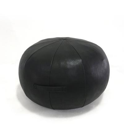 China Luxury Black Leather Pouf Round Stool Moroccan Leather Pouf for sale