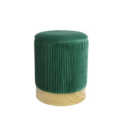 China Dark Green Round Puff Pouf Living Room Velvet Storage Ottoman Upholstered Gold Sneak Custom Base Storage Stool For Bedroom for sale