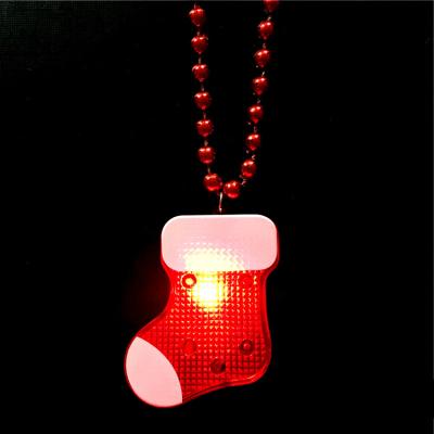 China Christmas Ornament Low Price Christmas Party Necklace LED Luminous Stocking Pendant Beaded Necklace for sale