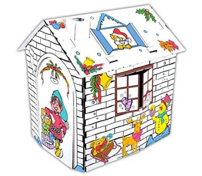 China Coloring for fun factory OEM custom color your own palyhouse, cottage, cardboard diy kids foldable playhouse for sale