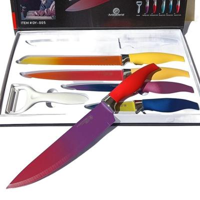 China Sustainable 6 pcs set de cuchillos colorful coated chef kitchen knife set with ergonomic handle gift box for sale