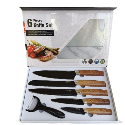 China Sustainable 6-piece cuchillos de cocina stainless steel black non-stick coating cooking kitchen knife set for sale