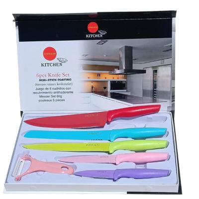 China Sustainable juego de cuchillos private label nonstick coating 6pcs kitchen knife set with colored handle for sale