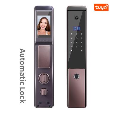 China Zinc alloy hotel apartments home office with outdoor camera tuya automatic keyless biometric lock smart lock door for sale