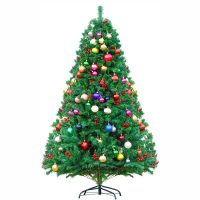 China Chirstmas Decor 6ft Holiday PVC Artificial Christmas Tree With Red Pine Cones 1000 Tips Full Tree Balls Decorative Metal Hinges Foldable Base for sale