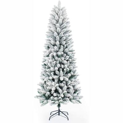 China Chirstmas Decor 6ft Classic Pencil Tree Artificial White Snow Assembled Christmas Trees With Metal Stand Indoor Festival Holiday Decor for sale