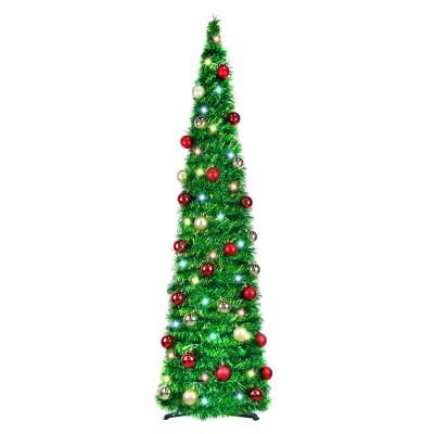 China Durable Pre-lit 5ft Pop Up Christmas Tinsel Tree For Indoor Home Decor With 50 Battery Operated Color Lights for sale