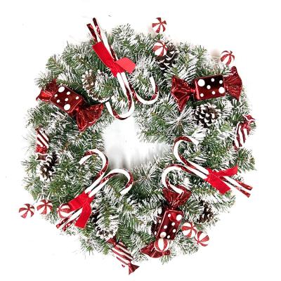 China Trendy Led Lights 30 Inch Candy Christmas Garlands With Red And White Cone Leg Pine Candy Artificial PVC for sale