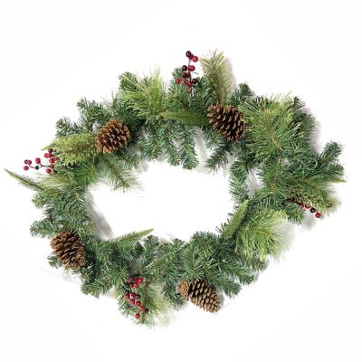 China Durable 6ft Artificial Christmas Wreaths With Pine Cones Red Berry PVC Artificial Pine Needle Branch for sale