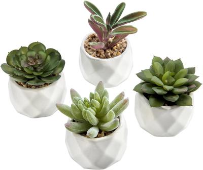 China Eco-friendly Mini Artificial Succulent Plants With Geometric Ceramic Planter Pots Set Home Office Decoration for sale