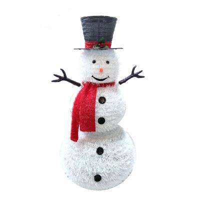 China 48 Inch Collapsible Pop Up Snowman Pre-Bed PVC Christmas White Folding Snowman With Top Hat for sale