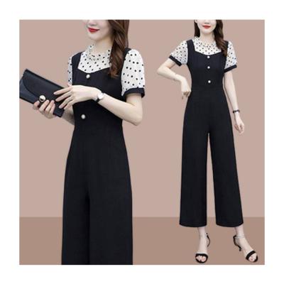 China Women's QUICK DRY women's sleeves new temperament fashion summer slim wide leg chiffon overalls short style for sale