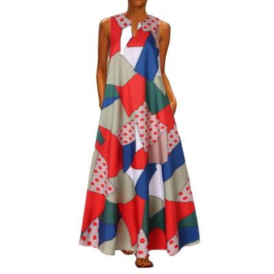 China Viable Summer Printed Color Block Quilted Dress Jumpsuit Sleeveless Jumpsuit For Women Clothing Skirt Women's Fabric for sale