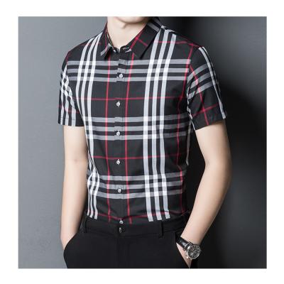 China Casual Korean Men's Clothing Tops Slim Fit Summer Plaid Short Sleeve Anti-pilling Shirt Men's Clothing Tops for sale