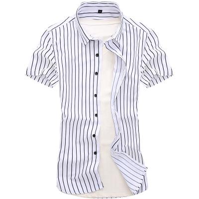 China Men's casual stripe anti-pilling short sleeve shirt jacket temperament young men's clothing shirts choth for sale