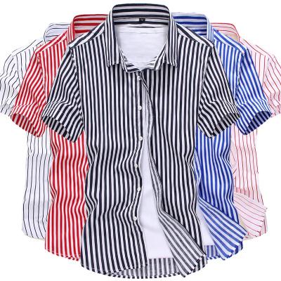 China Temperament short jacket men's anti-pilling shirt jacket men's casual stripe clothing shirts for sale