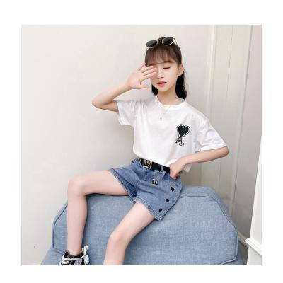 China 100% cotton top quality girls fashion top suit girls summer leisure cartoon shorts denim collocation styel short sleeve for sale