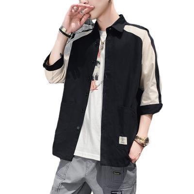 China Fashion Seven Sleeve Shirt Short Sleeve Cotton Anti-pilling Men's Korean Style Loose Casual Shirts Shirts Korean Handsome Shirts for sale