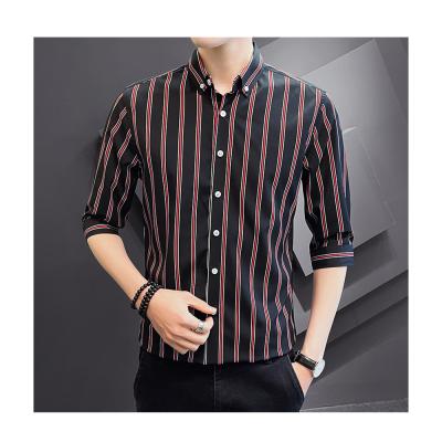 China Tops of the clothing of the anti-pilling large men's shirt wear the long sleeve stripe spring and the summer business thin elder for sale