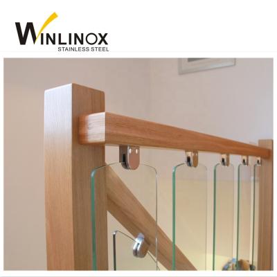 China Wooden Glass Balustrade Stair Handrail Design With Glass Clamp for sale